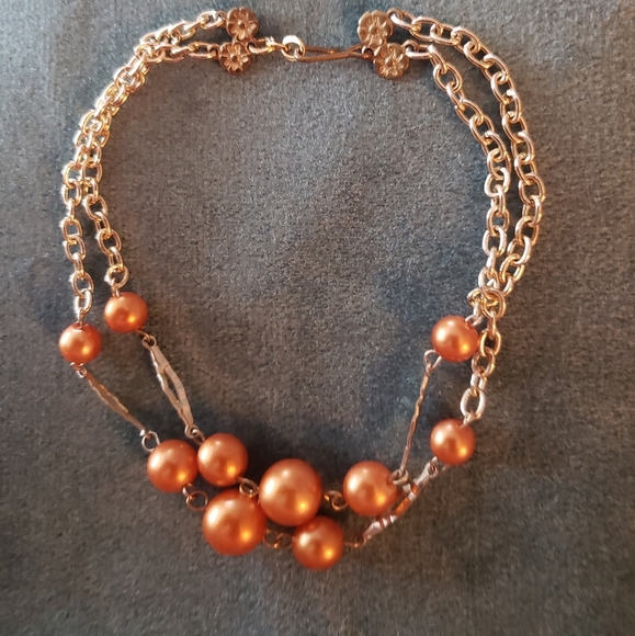 Vintage Orange Faux Pearl and Goldtone  Anklet - Picture 1 of 4